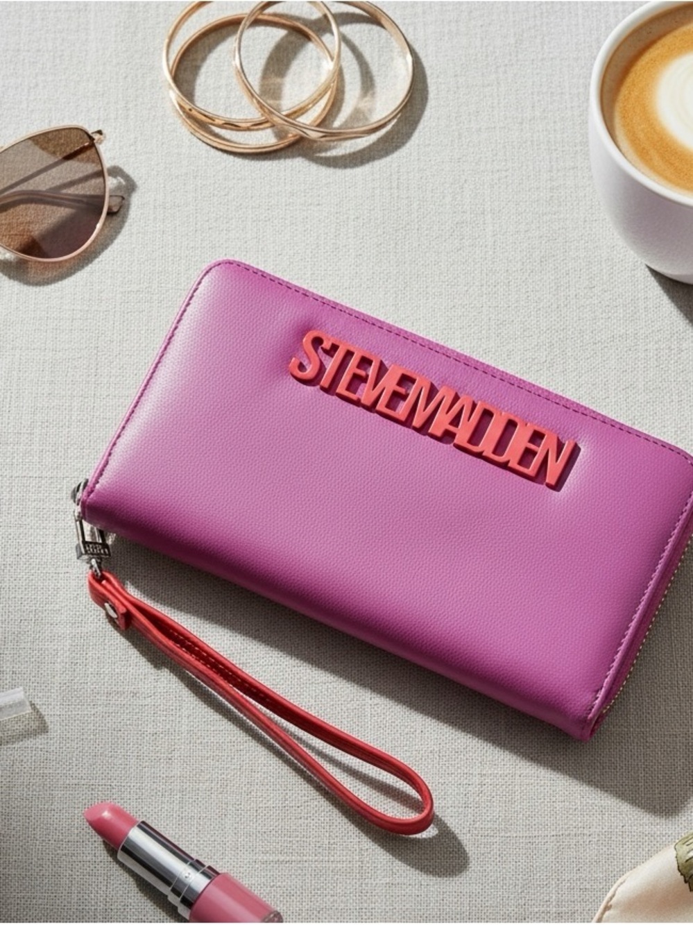 Steve Madden Pink and Coral Zip-Around Wristlet Wallet